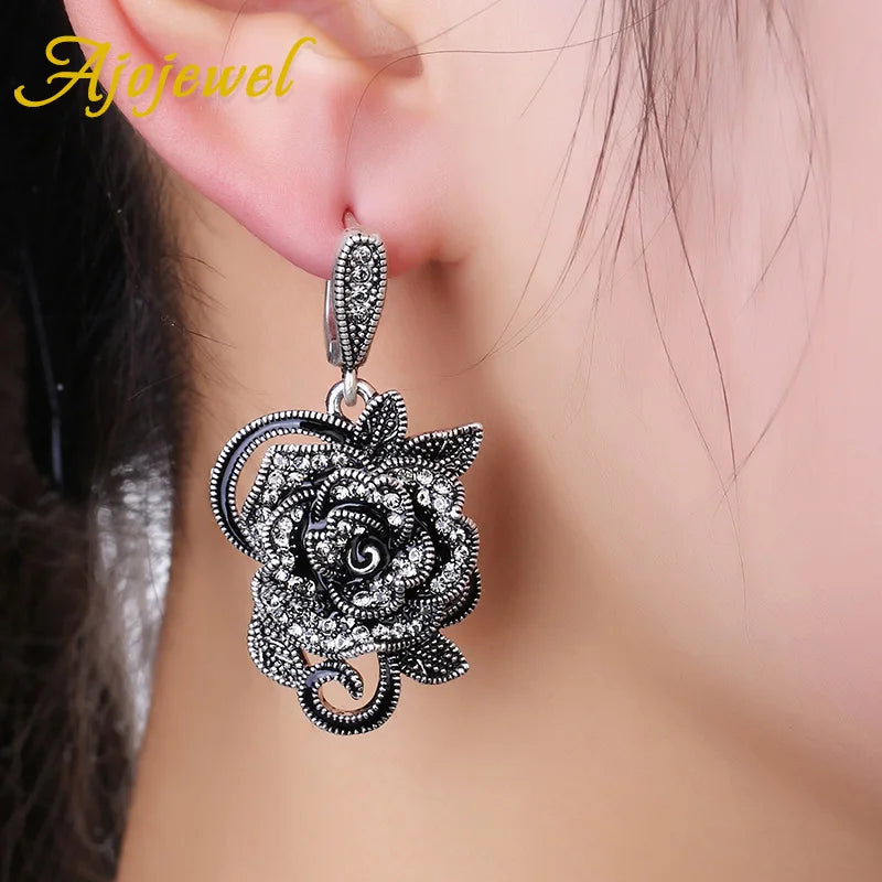 Midnight Rose™ Vintage Black Flower Earrings