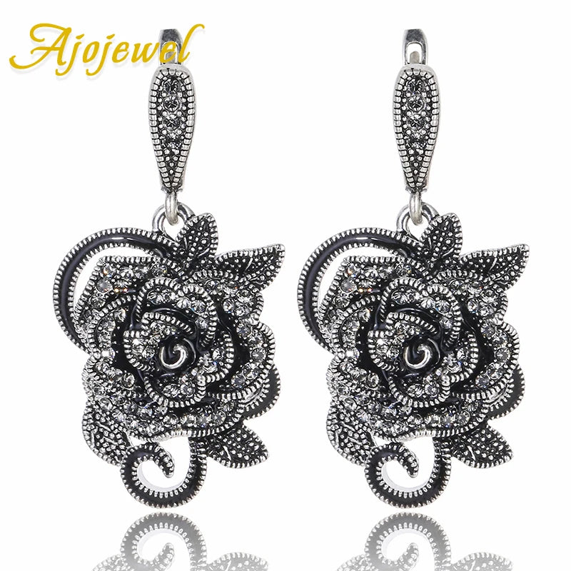 Midnight Rose™ Vintage Black Flower Earrings