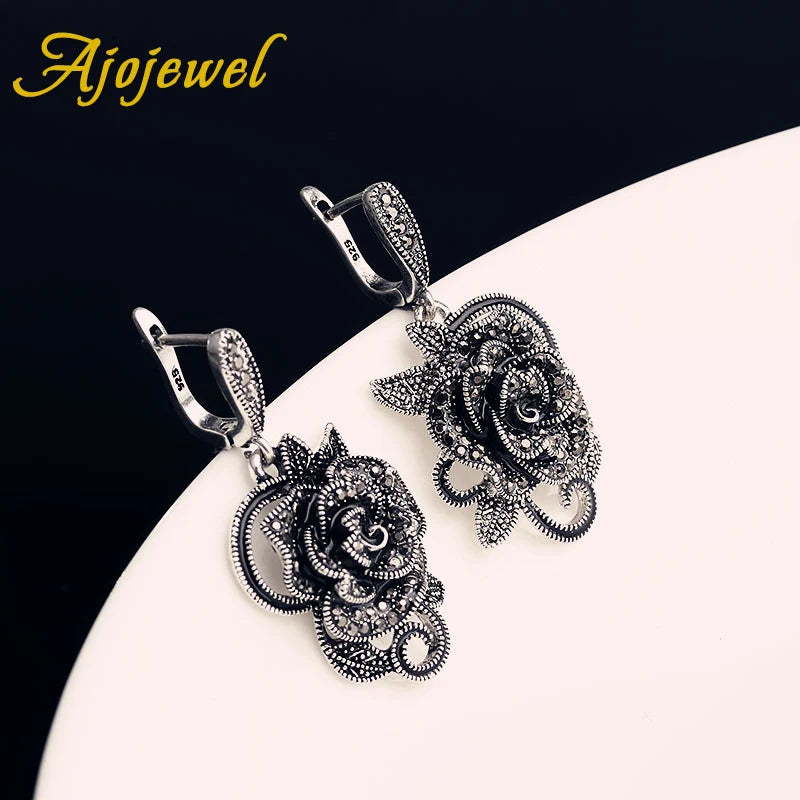 Midnight Rose™ Vintage Black Flower Earrings