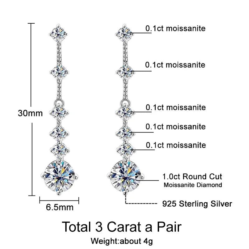Radiance™ 3 Carat Moissanite Dangle Earrings | 925 Sterling Silver